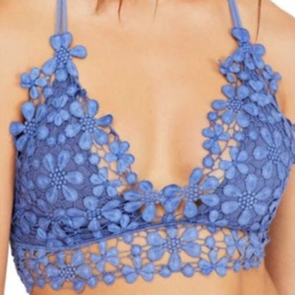Intimately Free People Blue Floral Lace Sexy Bralette Boho Festival Medium - Picture 1 of 6